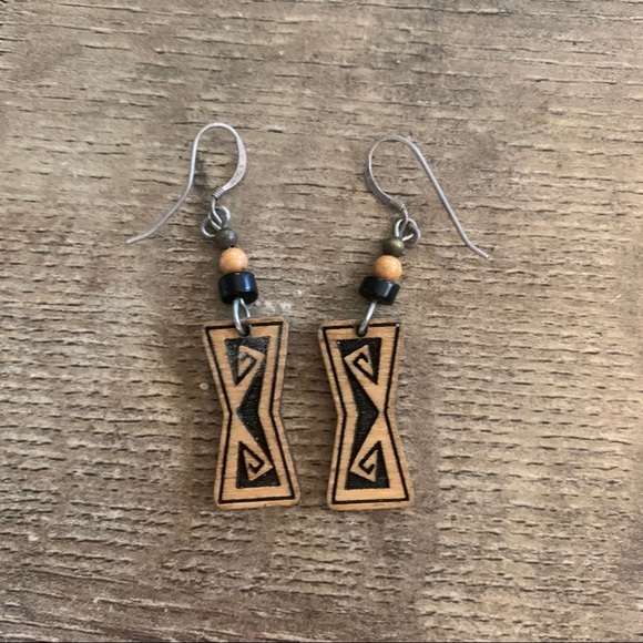Jewelry - Handmade Wooden Tribal Beaded Earrings